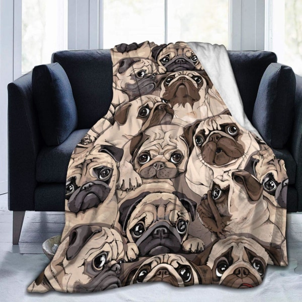 130x150 Rutid Fleecefilt för Soffa Brun Hund Soffa Överkast, Tryckt Enkelsäng Filt, Liten Varm a