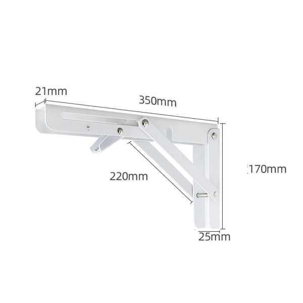 2 stk. Foldbare Firkanter, 350mm Foldbar Firkantet, Foldbar Hyllebrakett i Rustfritt Stål, Hvit Hyllebrakett