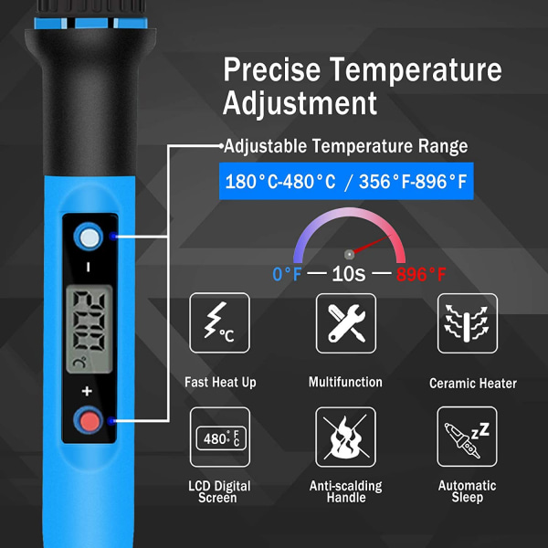 Synlig elektrisk loddebolt 100W loddesett Justerbar temperatur 180℃~500℃ med PÅ/AV-bryter