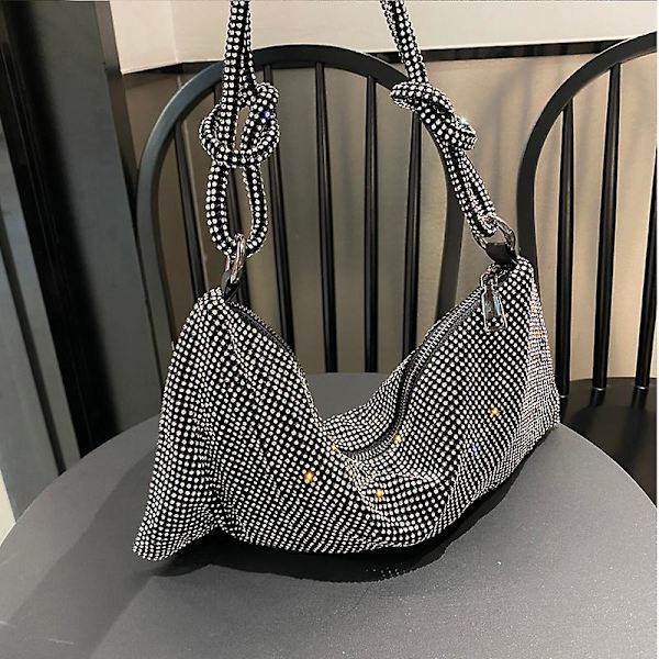 Rhinestone Handtag Kväll Koppling Väska Blank Silver Kristall Di