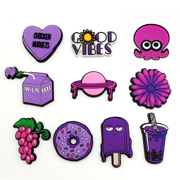 10 kpl Cartoon VSCO Purple Series -reiälliset kengät pehmeästä kumikukasta