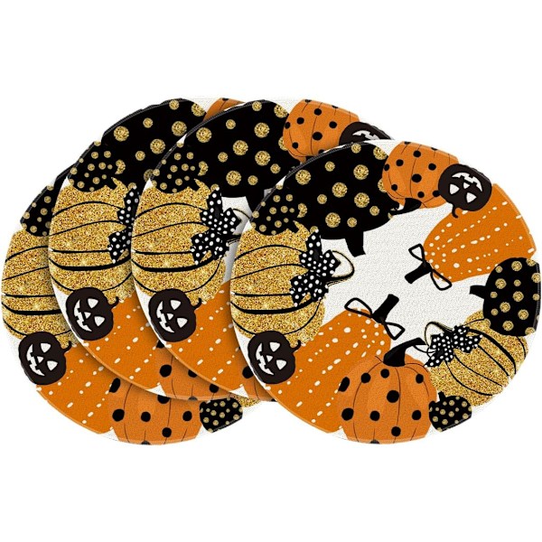 Kurpitsapää-Halloween-pyöreät pöytäliinat, 4 kpl setti, 14 tuuman syksyiset pyöreät pöytäliinat ruokailun koristeluun