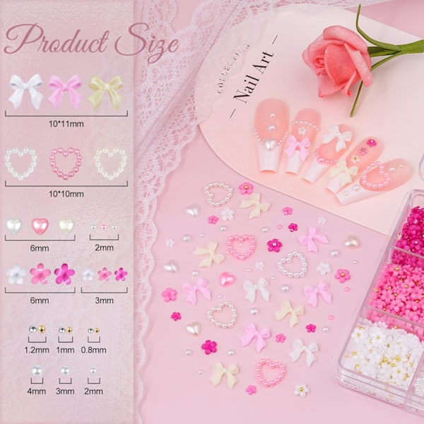 3D Nagelberlocker och Ädelstenar Set 7, 20ST Klumpiga Fjärilsberlocker + 75ST Coquette Nagelrosetter och Hjärtan + 3D Blommor för Naglar