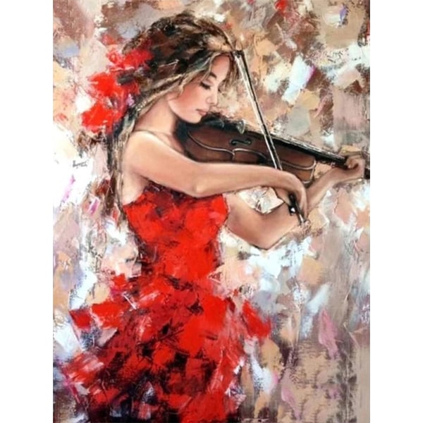 30 x 40 cm, pige der spiller violin Diamantmaleri Broderi Di