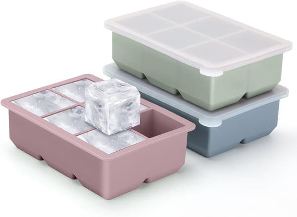 Silikon-Isbitstråg 3-pack - Stora Silikon-Isbitformar med Läcksäkra Avtagbara Lock Kvadratiska Isbitstråg A