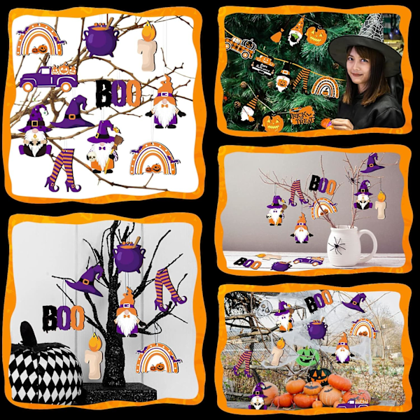 30 kpl Halloween-puupallot Halloween-puun koristeita Halloween-puuleikkauksia naruilla ripustettavaksi Halloweeniin