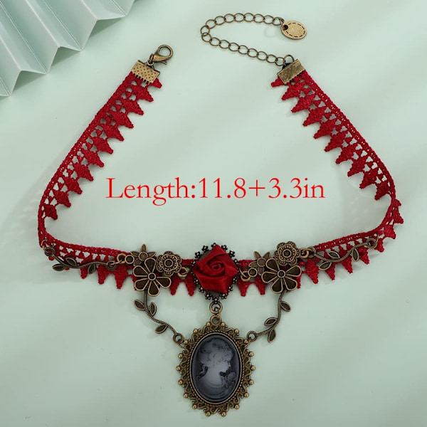 Rød Blonder Gothic Cameo Vedhæng Choker Halskæde Krystal Rød Rose Blomst Lolita Goth Vintage Cameo Halskæde Smykker til Ele