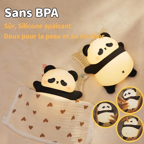 Panda Natlampe til Børn - USB Genopladelig Touch Lampe, 3 Lysstyrkeniveauer, 30 Min Timer, Silikone Natlampe til Børneværelse, Drenge og Piger