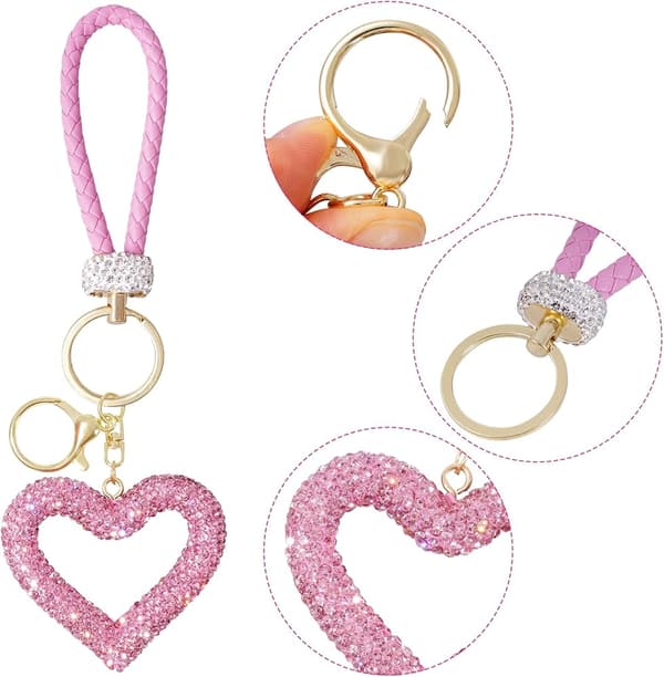 Pink Bling Nøgleringe Tilbehør Glitrende Hjerte Bilnøgleringe Valentinsdag Bling Gaver til Kvinder Piger