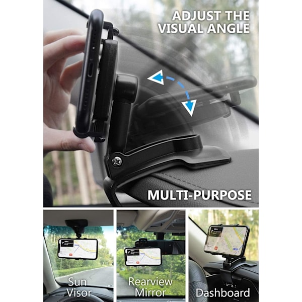 2 stk Biltelefonholder 360 Graders Rotasjon Dashbord Mobiltelefonfeste for 4-7 Tommers Smarttelefoner GPS