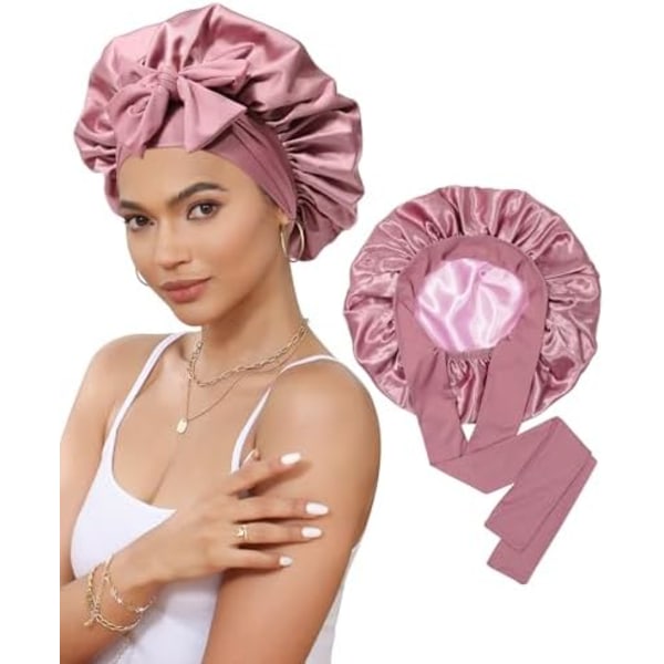Lås in fukt i håret, förhindra torrhet, frizz och kluvna toppar. Mjukare, slätare och glansigare hår - Satin Bonnet Siden Bonnet för sömn