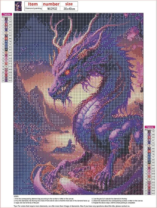 5D Diamantmaleri 30x40cm Farget Drage C