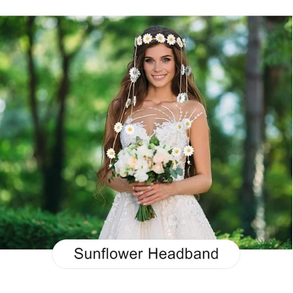 （farge）Blomster Hippie Hodebånd Blomsterkrone Solsikker Perler Justerbar Blomster Hodeplagg Hårtilbehør