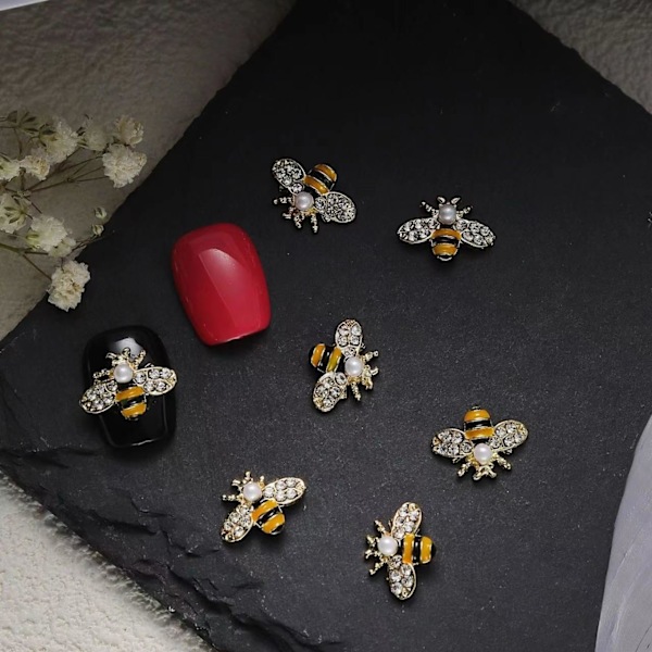 10 st guld-binagelkonstcharm, 3D guld-legering bin smyckescharm för naglar, DIY design söt Kawaii nagelkristall strass