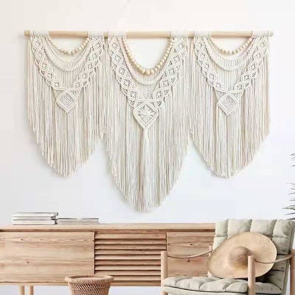 (Tyyli C) Suuri tupsu seinävaate - Bohemian-tyylinen seinävaate tupsuilla - Tyylikäs bohemian-käsintehty