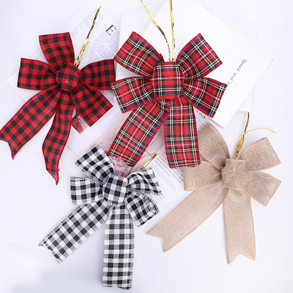 4 stk. Store Buffalo Plaid Bøjler Julekransbøjle Burlap Ferie Store Julebøjler til Juletræstopbøjle Fron