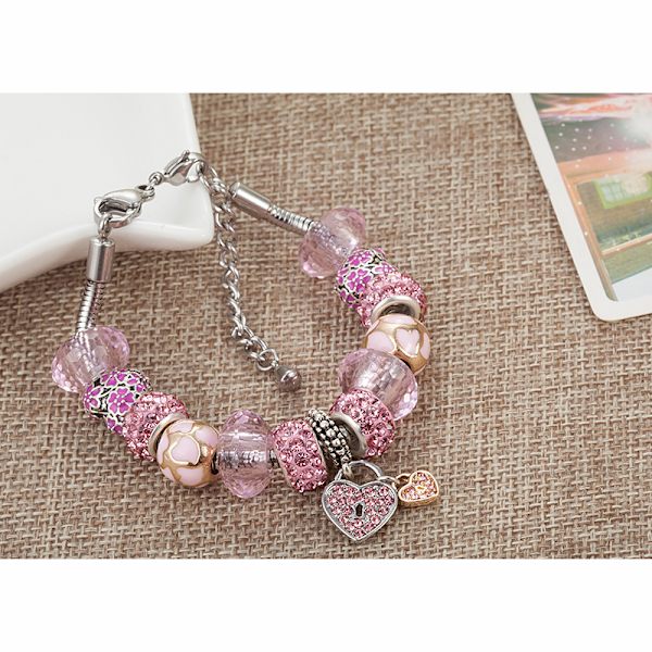 Charm armband för kvinnor flickor pärla strass berlocker justerbar