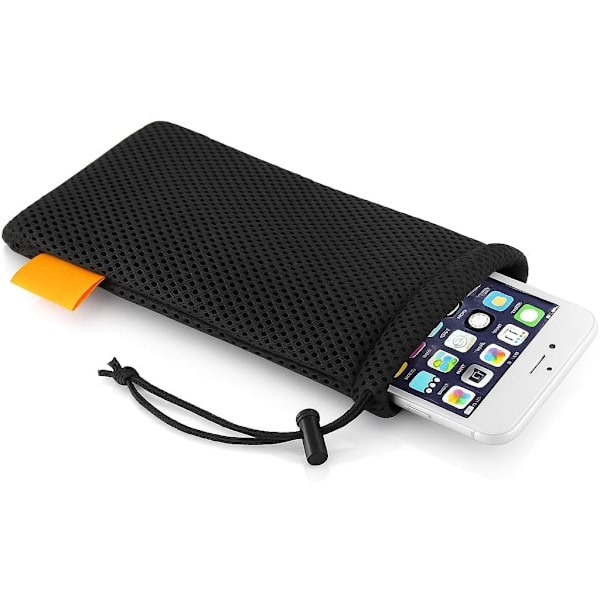 1 st - Svart Universellt Mobiltelefonfodral Nylon Mesh 18,5 x 9 cm - Fodral för Standard Smartphone upp till 6,5 tum - Mobiltelefontillbehör - Hörlursficka