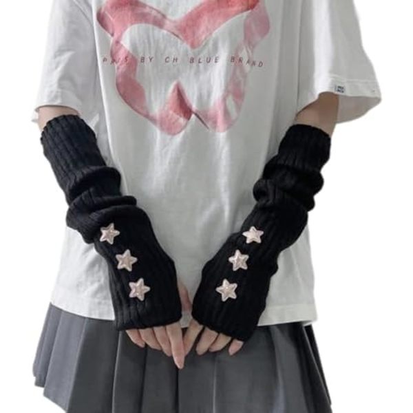 Söta Y2K Stjärnarmvärmare Kawaii Halvfinger Söta Accessoarer för Tonårsflicka Handske Gyaru Harajuku Armhylsa