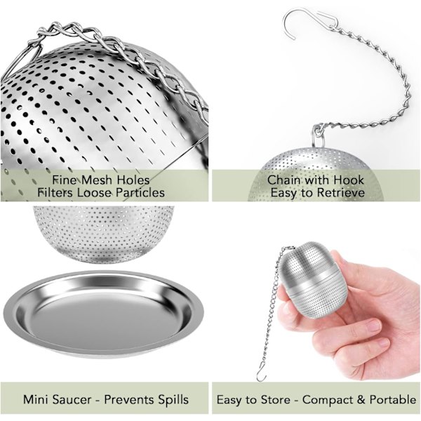 2 stk. teinfuser, teinfuser med fine huller med kæde og låg, te-filterkugle i rustfrit stål til te,