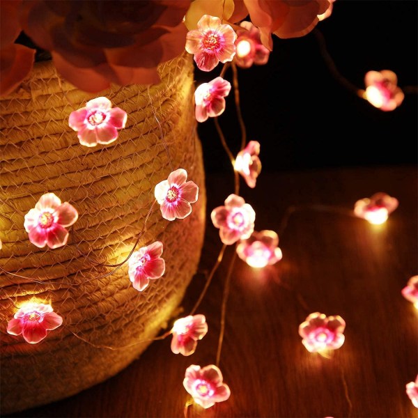Blomster ljusslinga Fe rosa körsbärsblomma lampor 5m 30 LED solenergi dekorativa