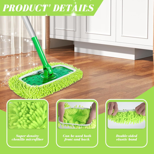 Pieces Mikrofiber Mopp Klud til Swiffer Sweeper, Dampmopp Efterfyldning, Vådservietter Dæksel Genanvendelige Vaskbare Mopp Puder til Fliser