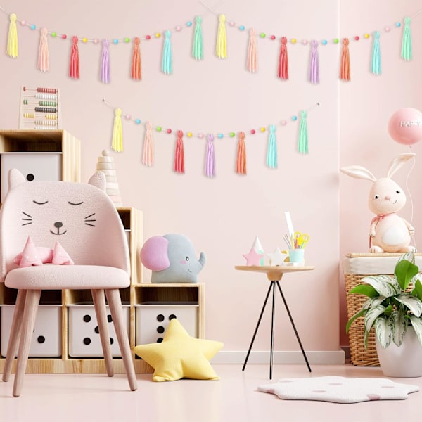 Regnbågsfärger Färgglad Regnbåge Boho Tofs Girlang Pom Pom Klassrum Girlang Tofs Varje 1,3m Regnbågsgirlang Banner Dekorativ Vägg för Baby Barnkammare