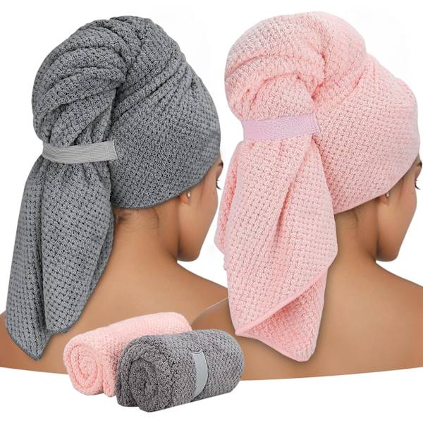 100 x 60 cm 2-pack mikrofiberhårhandduk för långt hår, stor