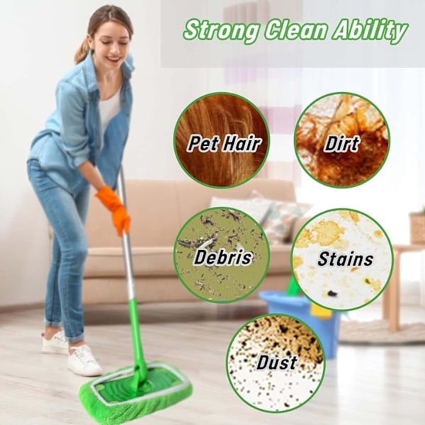 Mikrokuitumoppipäällinen, mikrokuitumoppiliina Swiffer Sweeper -mopille, 6 kpl moppitäytteitä, Swiffer-yhteensopivat lisätarvikkeet (vihreä 45,3 x 11,7 cm)