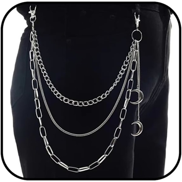 Goth Buksekjede for Kvinner Måne Lommebokkjede for Menn Vintage Spike Jeans Lommekjede Kraftig Lagdelt Buksekjede for Menn Punk Kul Spike Kropp Jeans Kj