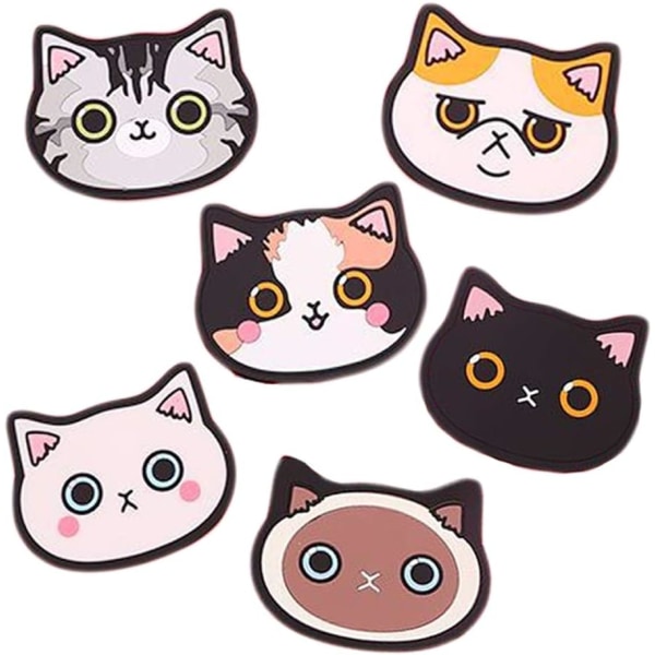 6 stk 10x9cm, Katt Kopper Silikon Katt Koster, Gummi Matte for Vinflaske