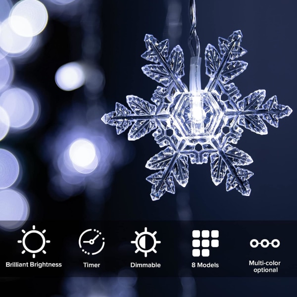 Julevindu-lyssnor 5m 216 LED snøfnugg-lyssnor juledekorasjoner for innendørs