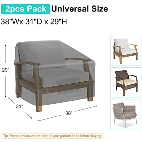 38\" B x 31\" D x 29\" H Svarta Patiostolsöverdrag för Utomhusmöbler Vattentäta 2-pack, Grässtolsöverdrag 600D Tunga