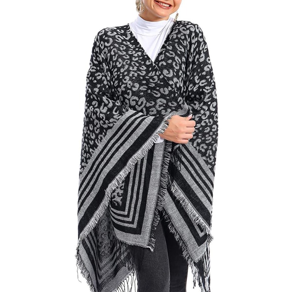 Dame Warm Shawl Wrap Open Front Poncho Cape Color Block sjal
