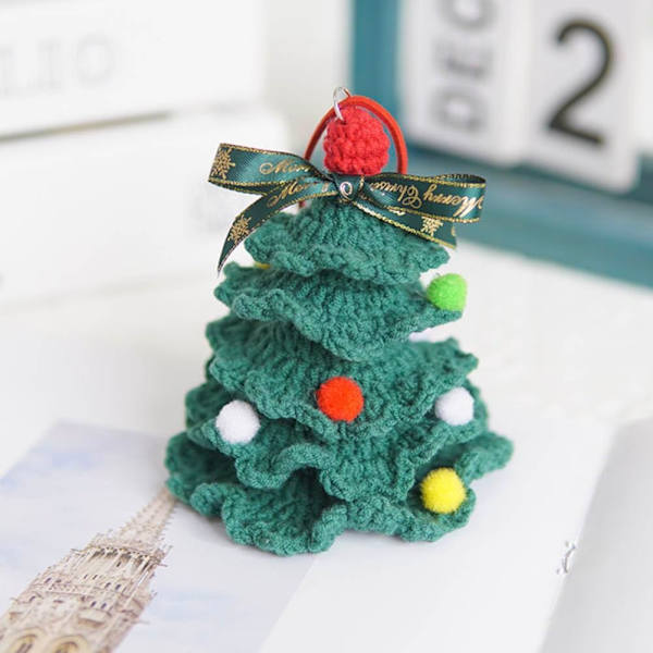 Virkad Mini Julgran, Kreativ Julgran för Bakrutan, Handgjord Stickad Bomullsgarn
