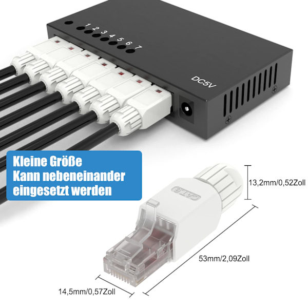 Pakke RJ45-kontakt Verktøyfri, Cat 6 felttermineringsplugg, gullbelagt, UTP for CAT6, CAT5E, 23-26 AWG 1Gbps nettverkskabel