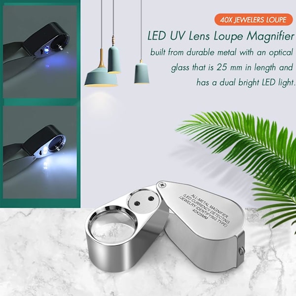 40X förstoringsglas, LED/UV-upplyst smyckeslupp Poc
