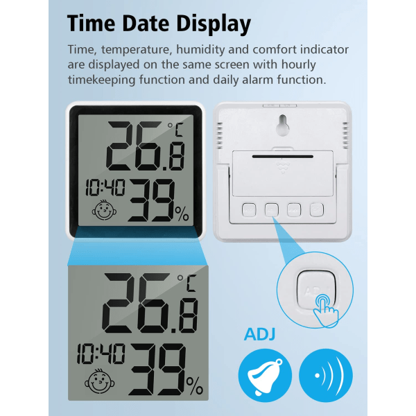 7,7 x 7,7 cm, digitalt hygrometer termometer med lysfølsom sjov