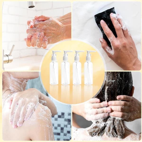 Set med 4 100 ml klara pumpflaskor - Reseflaskor, plast, pumpflaska, lotiondispenserflaska, för schampo, lotion, kräm, kosmetika