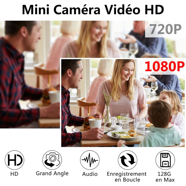 Mini spionkamera, skjult kamera bærbar videoopptaker 1080P HD, videokamera sikkerhetskamera med 125°
