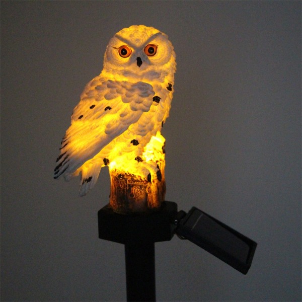 (vit)LED Solar Owl Garden Light Vattentät utomhusbelysning D