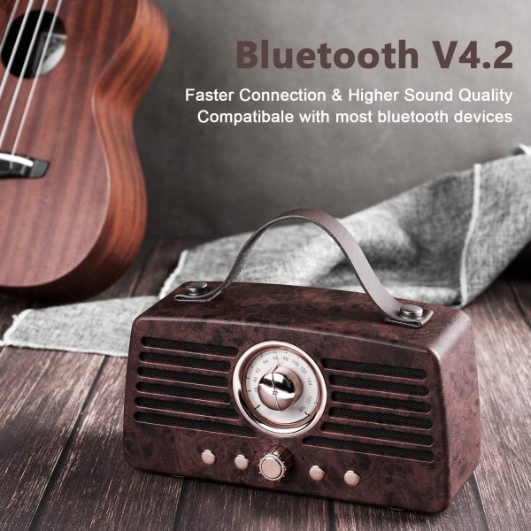 Retro Bluetooth högtalare, bärbar trådlös Bluetooth 4.2 Spe