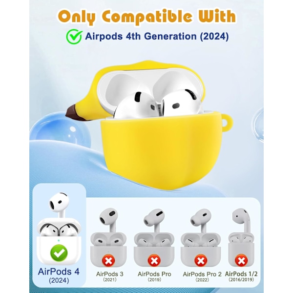 Skal till AirPods 4:e generationen - Söt Kawaii Banan med Nyckelring för AirPods 4:e Generationens Skal (2024) Rolig 3D Mjuk Silikon Cool för Tjejer Kvinnor Tonåringar f