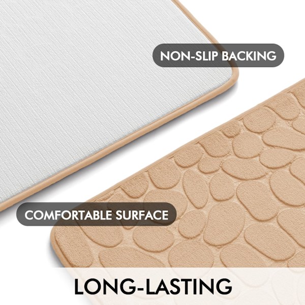1 st – 40x60 cm, Kamel, Halkfri Badrumsmatta i Pebble-stil med Memory Foam – Ultra Mjuk, Absorberande, Snabbtorkande, Maskintvättbar, Badrumsmatta för Dusch, Badkar