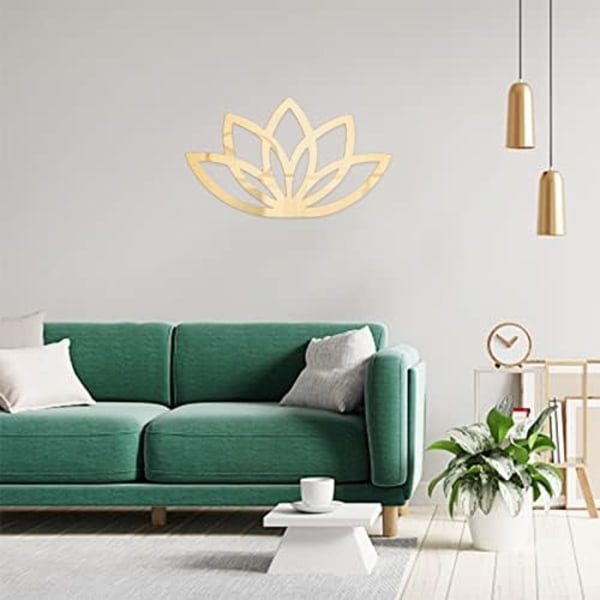 11,8 x 7,08 Tommer, Guld 3D Lotus Spejl Vægsticker Akryl Blomst Vægdekoration Kunst Dekaler Selvklæbende Mural DIY Fjernbar