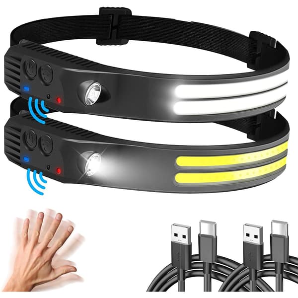 Ultra Kraftig LED Hodelykt, 2 Stykker 230° Vidvinkel Hodelykt, 2*LED Hvit Lys Sensor Hodelykter