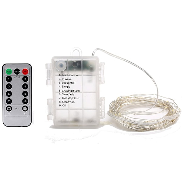 2 Pakke Batteridrevne Julelys, 33 Fod 100 LED Fe Lys Fjernbetjening Timer Tw