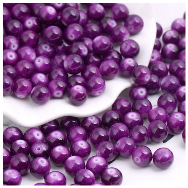 100 kpl Tumman violetti Marmoriefekti lasihelmiä 8mm pyöreä sekoitettu