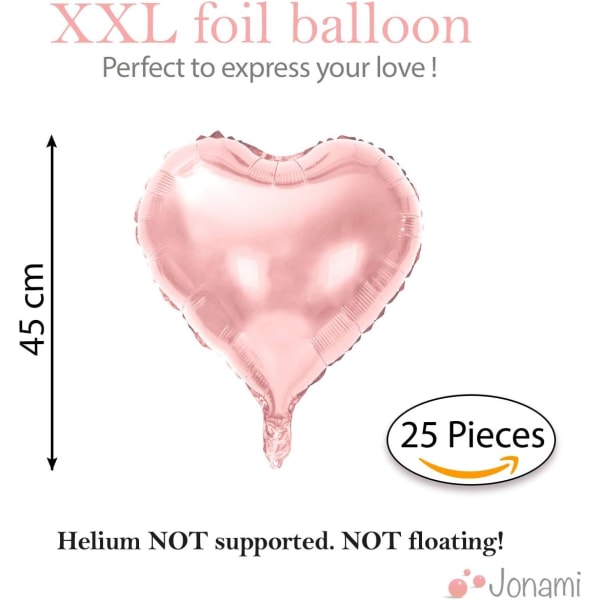 25 hjerteballon rosa guld helium roseguld romantisk dekoration