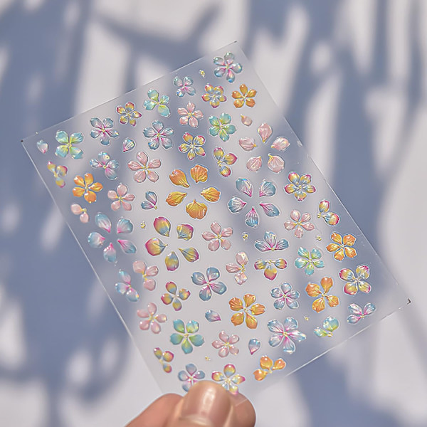 Blomster Nagelstickers för Nagelkonst, 5D Präglade Nageldekaler Sommar Blommor Nagelmaterial Självhäftande Nageldesign Stickers Färgglada Blommor Nagelkonst